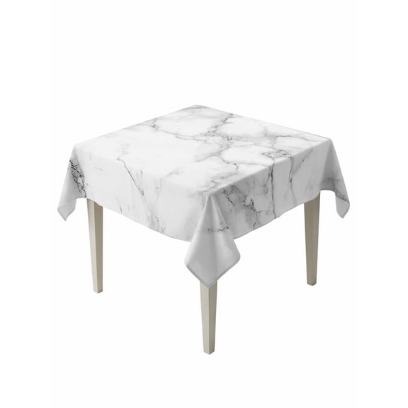 Marble Grey White Table Cloth, Cracked Rock Greyscale Fake Stone Waterproof Tablecloth for Square Tables, Reusable Washable Fabric Table Cover for Restaurant Kitchen Dining Tables 54"x54"