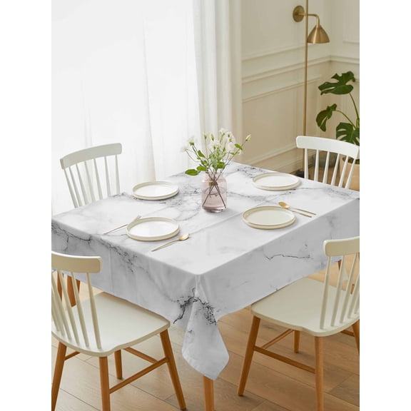 Marble Grey White Tablecloth Rectangle Table Cloth 52x70, Waterproof Tablecloth Outdoor Table Cloth, Cracked Rock Greyscale Fake Stone Washable Table Cover for Kitchen Dinning Party