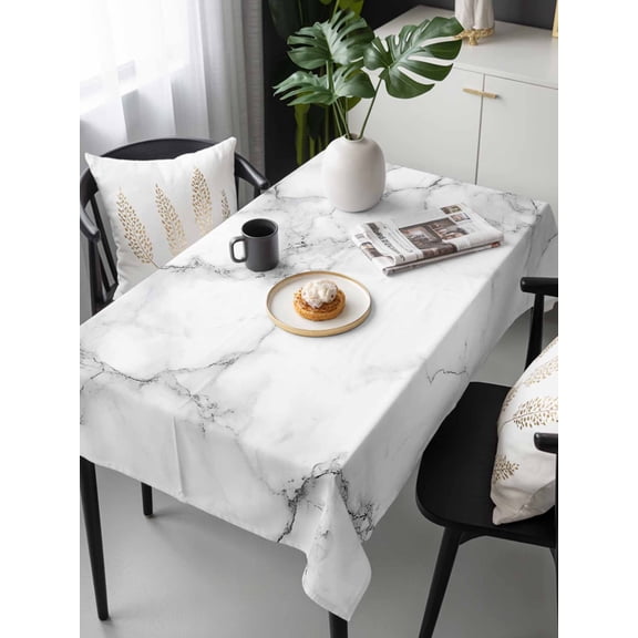 Marble Grey White Tablecloth Rectangle Table Cloths 54x108, Waterproof Tablecloth Outdoor Table Cloth, Cracked Rock Greyscale Fake Stone Washable Table Cover for Kitchen Dinning Party