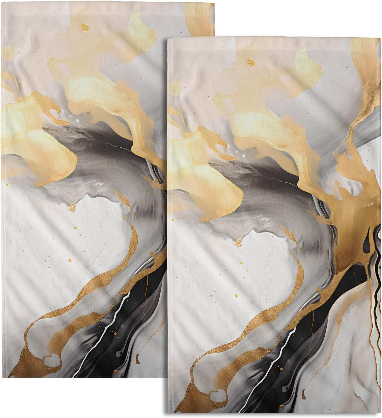 Marble Hand Towels for Bathroom - Grey Marble Bath Towel Set of 2 Abstract Luxury Gray  Marble with Gold Veins Texture Kitchen Dish Towels Decorative Towels for Guest Gym Spa