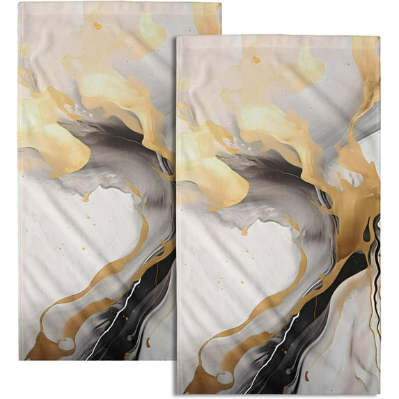 Marble Hand Towels for Bathroom - Grey Marble Bath Towel Set of 2 Abstract Luxury Gray Marble with Gold Veins Texture Kitchen Dish Towels Decorative Towels for Guest Gym Spa