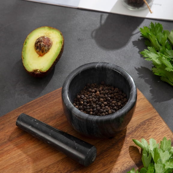 Marble Heavy Duty Mortar and Pestle Natural Marble Mortar and Pestle Set for Gourmet Cooking & Spice Grinding Make Fresh Guacamole, Salsa, Pesto, Stone Grinder Bowl, (7oz)