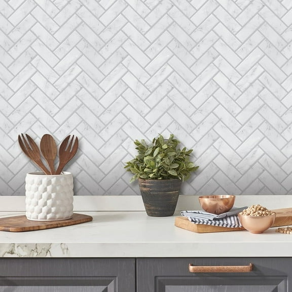 Marble Herringbone Peel And Stick Backsplash
