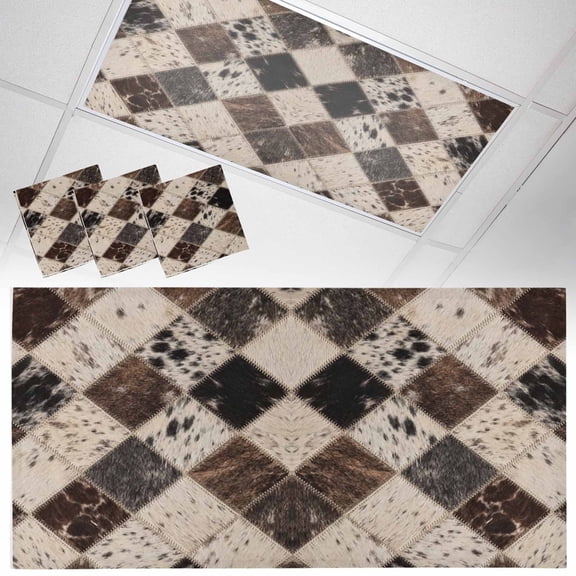 Marble Hide Fluorescent Light Covers Rustic Vintage Abstract Brown Grey White Diamond Plaid Magnetic Light Filters Ceiling Lighting Panel Shade for Classroom Office Home 2 x 4 ft, 3 Pack