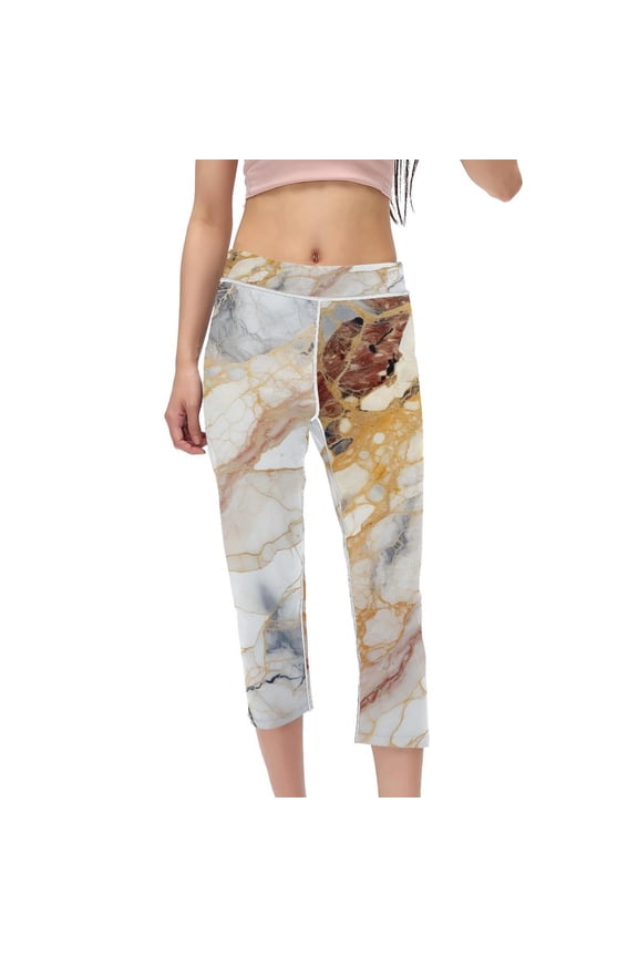 Marble High Waist Capris Compression Leggings for Women, Not See-Through Printed Gym Pants, Suitable for Running, Fitness, Yoga - Women's Yoga Leggings Gym Pants