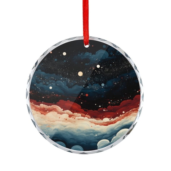 Marble In Dark Sky-blue And Maroon Glass Ornament Marble Ink Texture Glass Round Christmas Ornament Holiday Decor And Xmas Gifts Ideas
