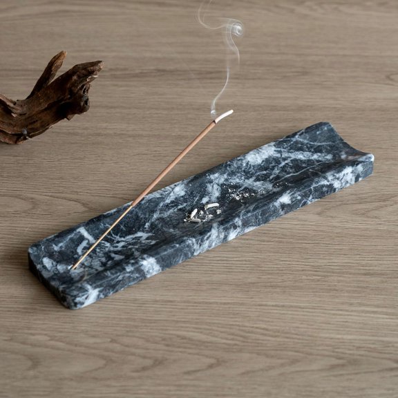 Marble Incense Holder Burner-Natural Stone Stick Incense Tray with Ash Catcher,20 Sticks & Brush - Elegant Decor for Meditation, Yoga, Home,Gift(Beige Travertine)