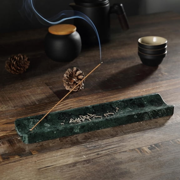 Marble Incense Holder, Incense Holder for Sticks, Incense Sticks Holder Ash Catcher for Meditation Yoga SPA, Natural Stone Incense Burner, Home Table Decor (Green)