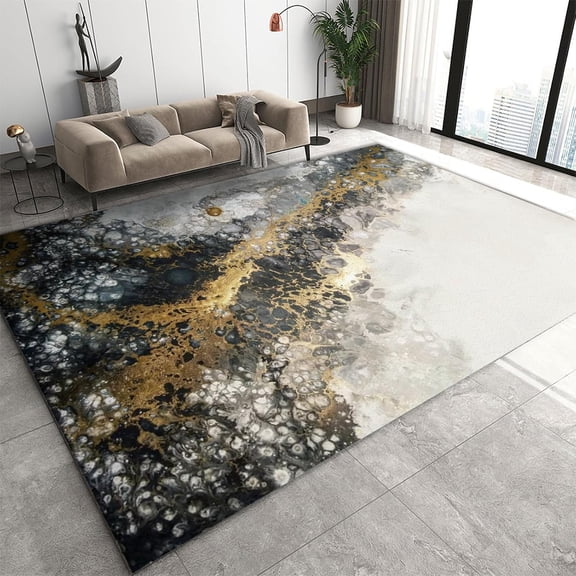Marble Ink Abstract Art Living Room Rug, Modern Creative Fashion Throw Area Rug, Stain Resistant Non-Slip Low Pile Carpet for Bedroom Office Door Porch High Traffic Areas 2x3ft