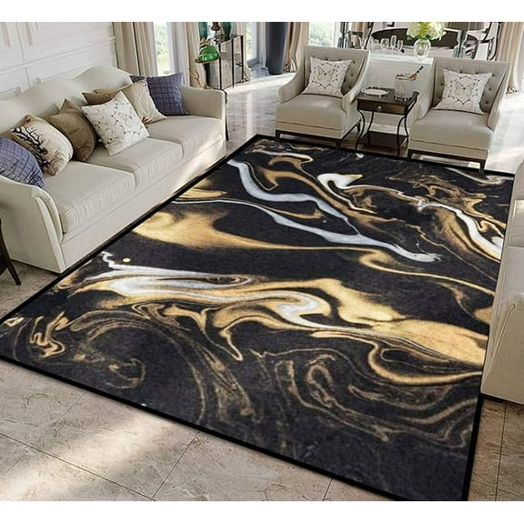 Marble Ink Paper Texture Black Silver Gold Rugs Soft Non-Slip Indoor Outdoor Living/Kids Room Bedroom Modern Home Decor Carpet Mat Yoga Runner Rugs 5'3" x 6'7"