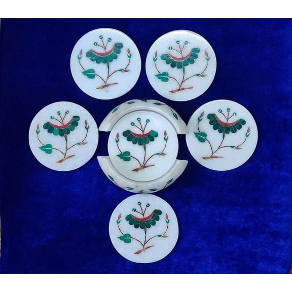 Marble Inlay Coasters With Semi Semiprecious Stone Art Christmas Gift