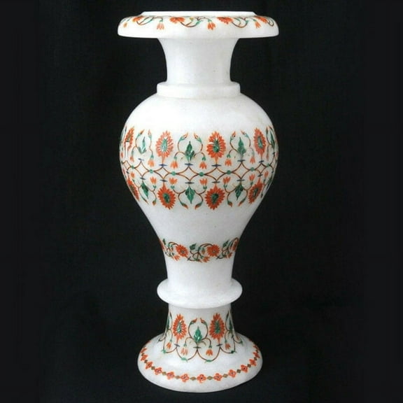Marble Inlay Decorative Floral Vase Stone Flower Pot India Home Decor Taj Mahal Inspired Tall Unique Plant Vase