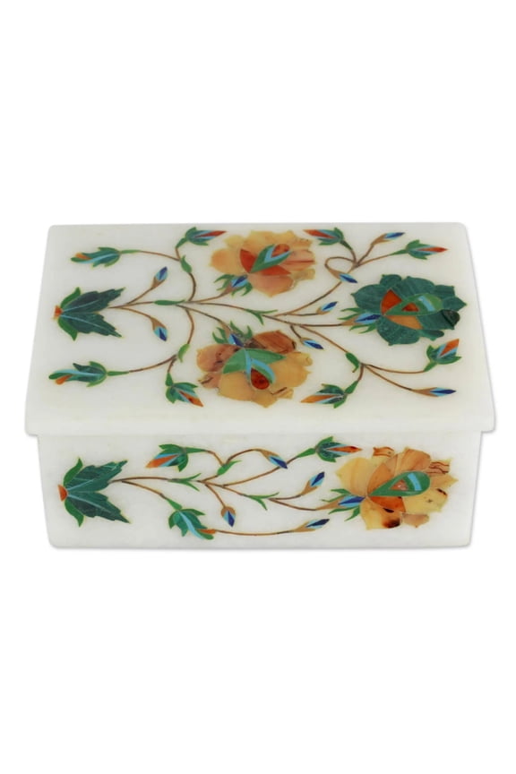 Marble Inlay Jewelry Box Malachite Inlaid Floral Arts Decor