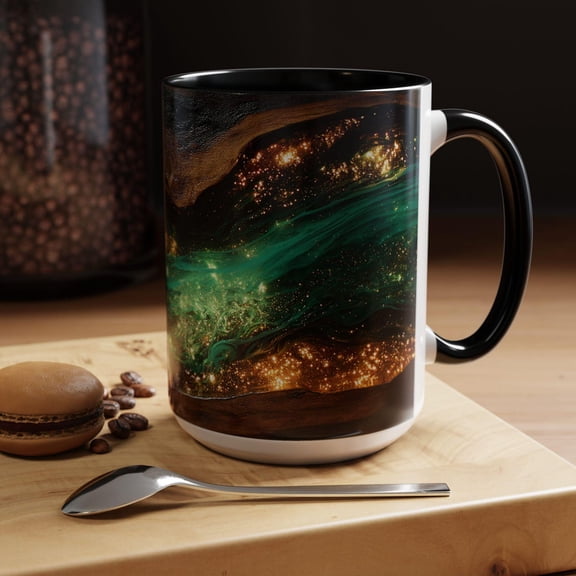 Marble Inspired Coffee Mug, Green Gold, Nature Lover Gift, Modern Kitchen Decor, Giftful Mug, Ceramic Coffee Cup, Kitchen Drinkware