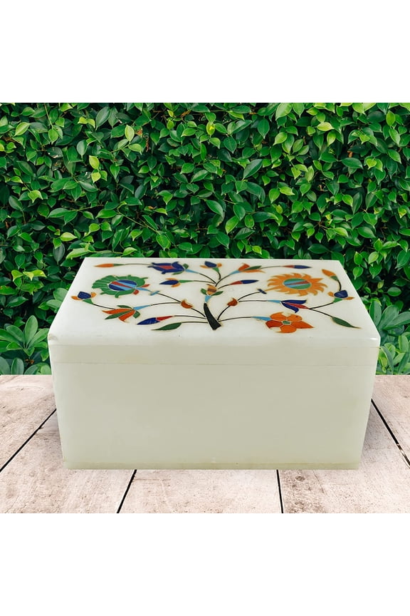 Marble Jewelry Box Malachite Inlay Floral Design Handmade Gifts Dcor