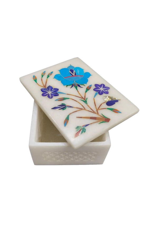Marble Jewelry Boxes Handmade Rectangle Stone Inlay Ring Storage Box For Gifts