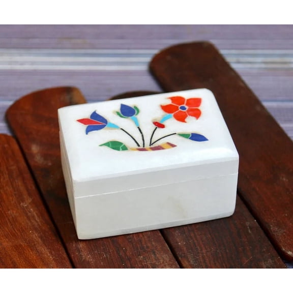 Marble Keepsake Box Handmade Stone Inlay Arts