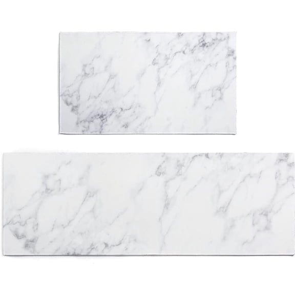 Marble Kitchen Mats, 2 Pieces Marble Bathroom Rugs Non-Slip Black and White Kitchen Rugs Anti Fatigue Kitchen Floor Comfort Mats for Home Office Bathroom Entryway