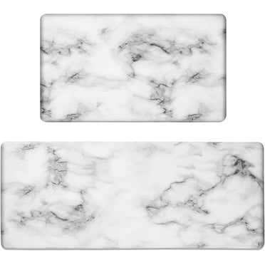 Marble Kitchen Mats for Floor (2 PCs) Cushioned Anti Fatigue Kitchen Rug for Comfortable Standing Waterproof, Easy Clean, Non-Slip, Thick Kitchen Mat Set for Home, Office, Sink, Laundry