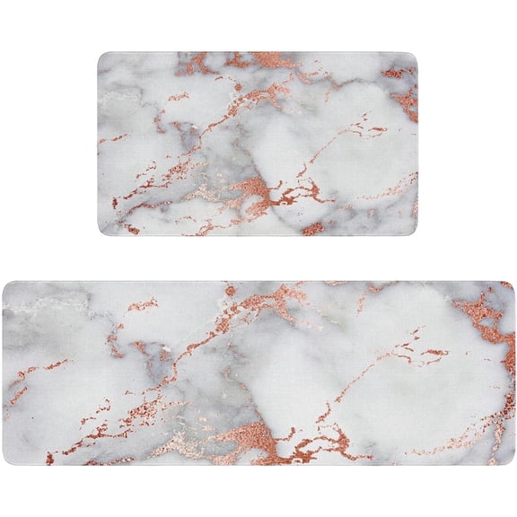 Marble Kitchen Mats Set 2 Pieces Super Waterproof Non-Slip Burlap Weave Heavy PVC Kitchen Rugs Machine Washable Kitchen Floor Mat for Kitchen,Floor, Bathroom, Sink, Laundry.