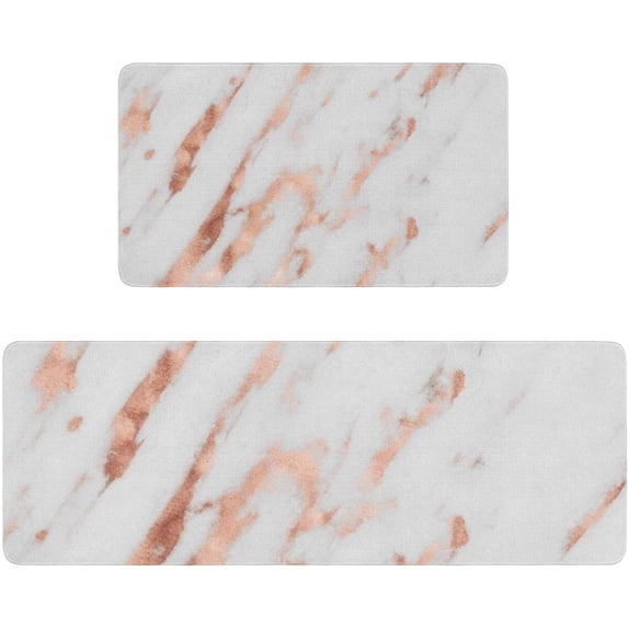 Marble Kitchen Mats Set 2 Pieces Super Waterproof Non-Slip Burlap Weave Heavy PVC Kitchen Rugs Machine Washable Kitchen Floor Mat for Kitchen,Floor, Bathroom, Sink, Laundry.