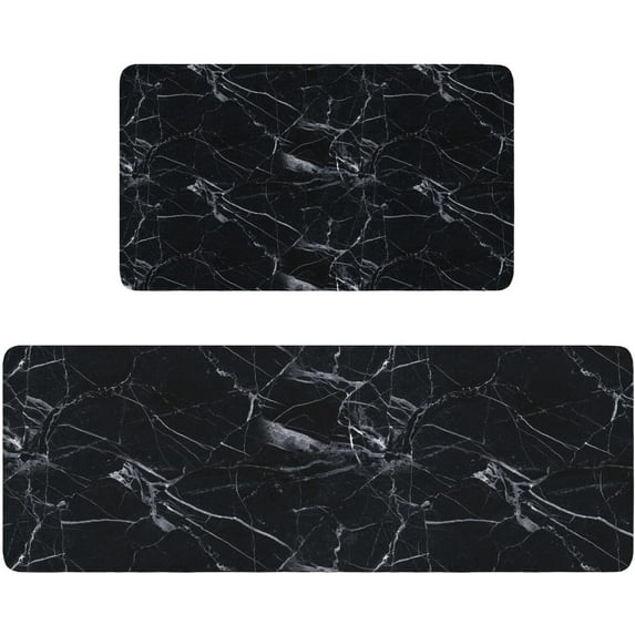 Marble Kitchen Mats Set 2 Pieces Super Waterproof Non-Slip Burlap Weave Heavy PVC Kitchen Rugs Machine Washable Kitchen Floor Mat for Kitchen,Floor, Bathroom, Sink, Laundry.
