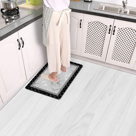 Marble Kitchen Rug Abstract Modern Carpet Greek Frame Geometric and Marble PVC Kitchen Rugs and Mats 17.3''''×29'''' Anti Fatigue Comfort Mat for Kitchen Floor Laundry Office Sink