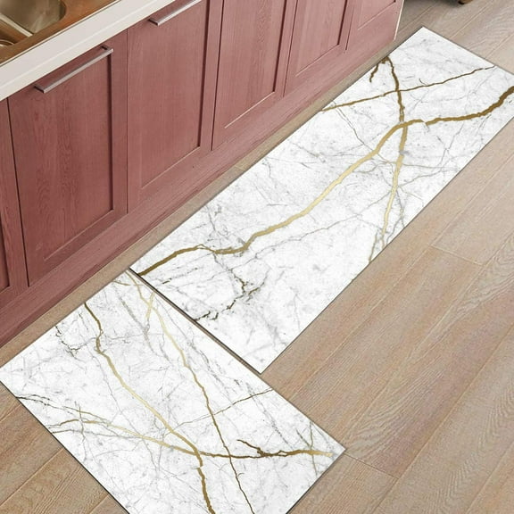 Marble Kitchen Rugs, Kitchen Mats for Floor, Marble White Gold Kitchen Rug, Kitchen Organization Non-Slip Kitchen Mat, Anti-Fatigue Mat Standing Desk Mats, Kitchen Runner Rug Gold Kitchen Accessories