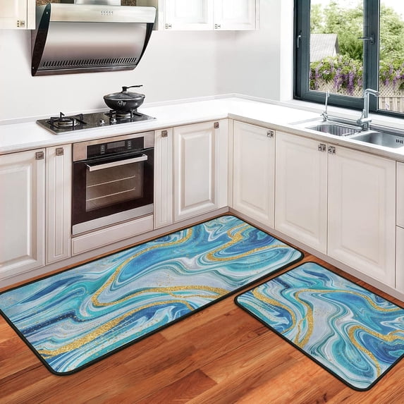 Marble Kitchen Rugs and Mats Non Skid Washable Absorbent Stain Resistant,Durable and Easy to Clean,Anti Fatigue Kitchen Rug Set of 2 Marble Kitchen Decor 17 x47+17"x30"
