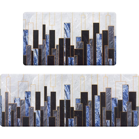 Marble Kitchen Rugs Sets of 2, Blue Black Non Slip Washable Kitchen Mats Cushioned Anti Fatigue, Comfort Floor Standing Mats for Kitchen Home Sink Office Laundry, 18'''' x 30''''+18'''' x 48''''