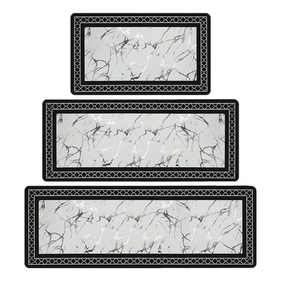 Marble Kitchen Rugs for Floor Anti Fatigue Kitchen Rugs Set Waterproof for House Sink Office Kitchen Runner Mat 3 Piece Black