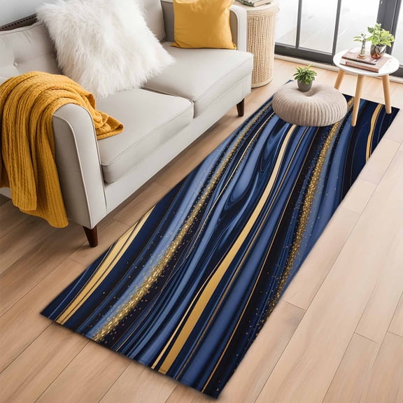 Marble Kitchen Runner Rug 2x6 Washable Runners for Hallway Non Slip Navy Blue Modern Abstract Gold Gradual Art Large Area Rug Indoor Floor Carpet for Bathroom Laundry Entryway Bedroom Living Room