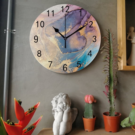 Marble Kitchen Wall Clock, Silent Non Ticking 10 Inch Wall Clocks Battery Operated, Modern Coastal Style Clock Decor for Living Room, Home, Bedroom, Bathroom