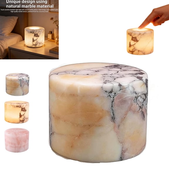 Marble Lamp Night Light Touch Bedside Table Lamp, Type-C Rechargeable Small Desk Bedside, Natural Stone Accent Decor with 3 Way Dimmable Warm Glow,for Bedroom Living Room Desk Shelf