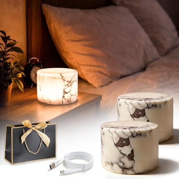 Marble Lamp Night Light Touch, Dimmable LED Table Lamp with Tap Control, Rechargeable