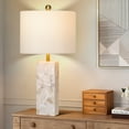 thumbnail image 1 of 26.5in Alabaster Lamp, Marble Lamp Nightstand Lamp Bedside Desk Lamp with White Linen Lampshade for Bedroom Living Room Office, 1 of 8
