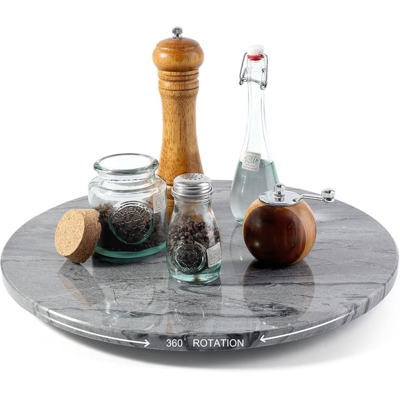 Marble Lazy Susan, 16 in Lazy Susan Turntable Organizer for Cabinet Pantry Kitchen Countertop Fridge Bathroom Makeup Vanity Countertop - Grey