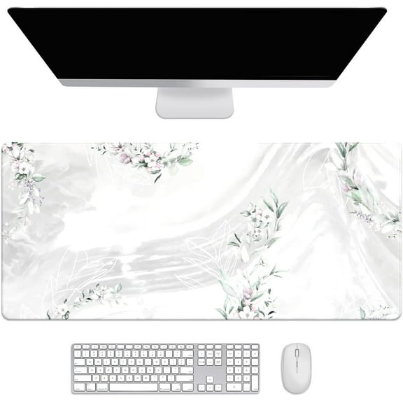 Marble Leaf Desk Mat, Desk Accessory, Cute Workspace, Trendy Workspace, Trendy, 35.4x15.7in Large Gaming Mouse Pad, Cute Desk Topper, Pretty Desk Pad