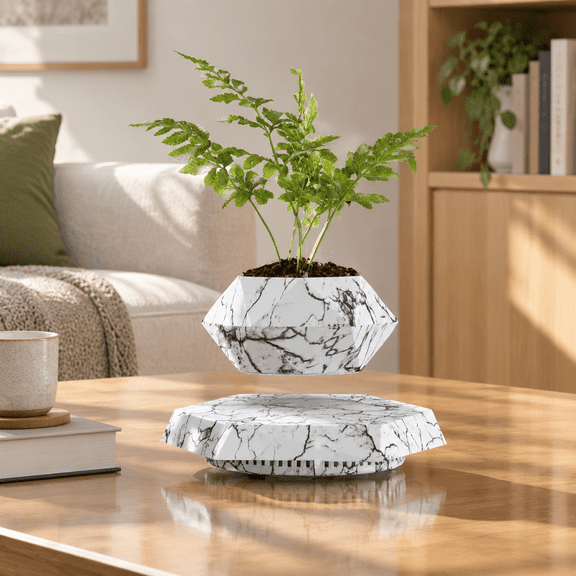 Marble Levitating Floating Plant Pot for Desk and Home Decor