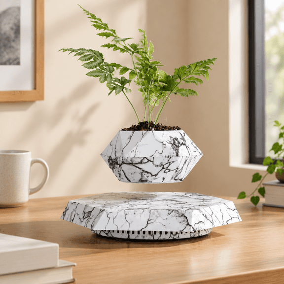 Marble Levitating Floating Plant Pot for Desk and Home Decor