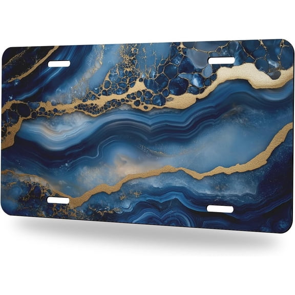 Marble License Plate, Aluminum Decorative Front Plate with 4 Holes, Car Decor, 6 x 12 in