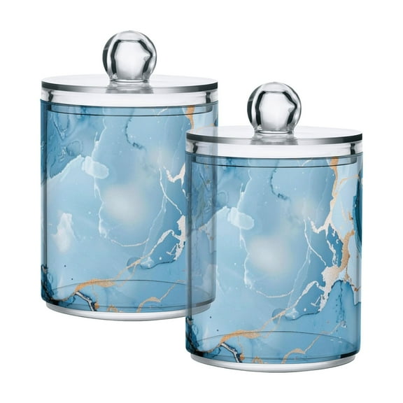 Marble Light Blue Gardient Translucent Plastic Cans Storage Canisters with Lid Set of 2