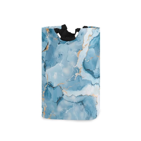 Marble Light Blue Gradient Laundry Basket with Handles Foldable Laundry Hamper Freestanding Washing Bin 50L