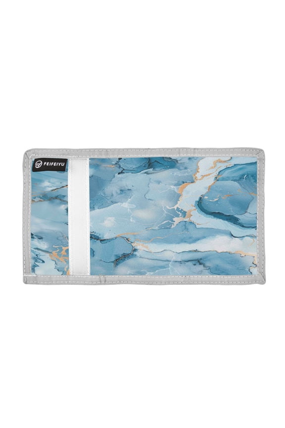 Marble Light Blue Gradient Trifold Wallets Card Holders Coin Pockets with Lanyards Portable Unisex