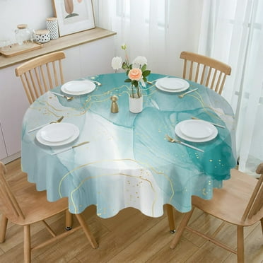 Marble Line Aqua Green Gradient Round Waterproof Tablecloth Home Decorative Table Cover Party Wedding Dining Room Table Cloth
