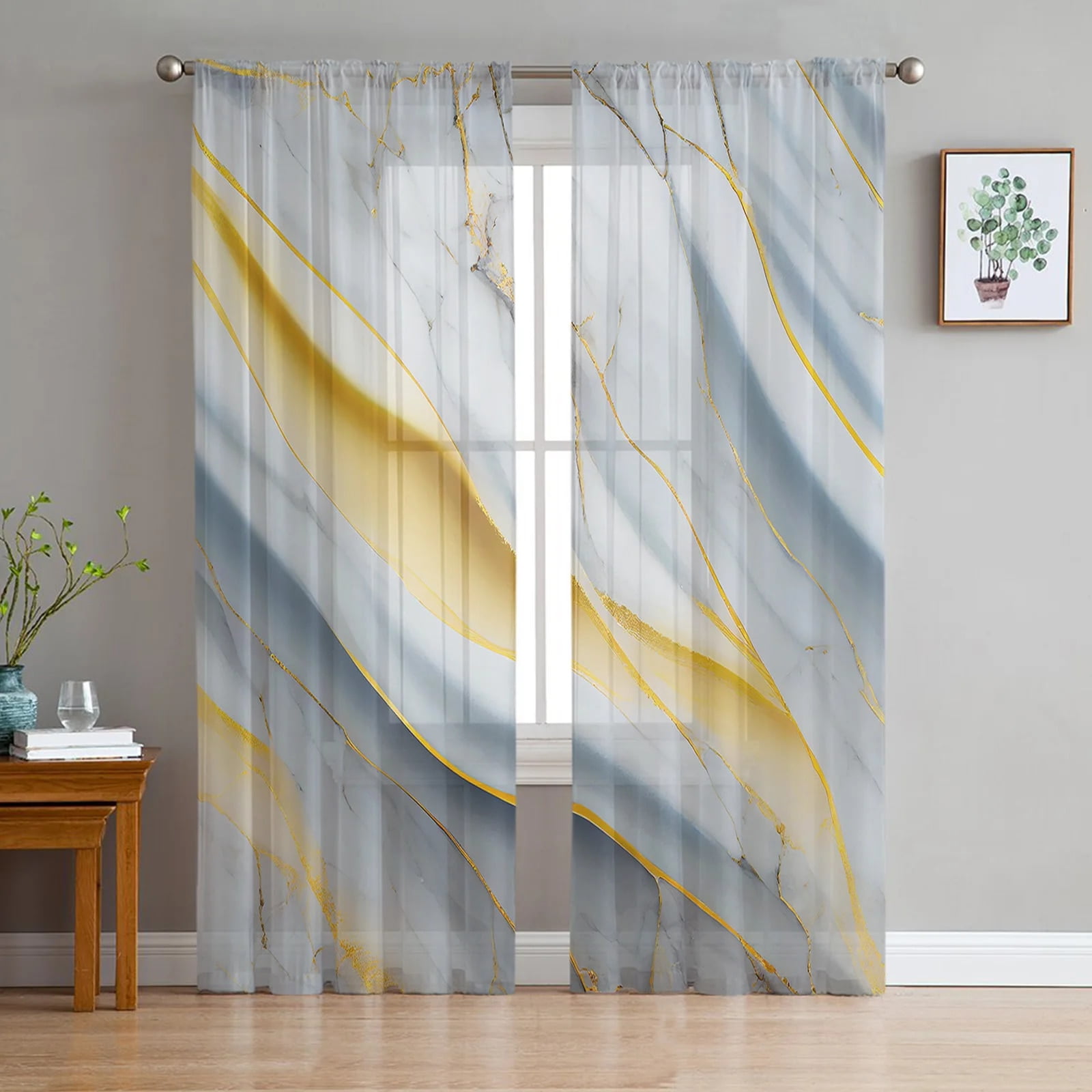 Marble Line Aqua Tulle Curtains for Living Room Bedroom Voile Sheer ...