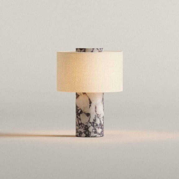 Marble Luxury Stone Rechargeable Touch Table Lamp, Cylindrical Shape, Linen Cloth Fiber Lampshade, High-End and Light Luxury, Bedroom Bedside Table Night Light