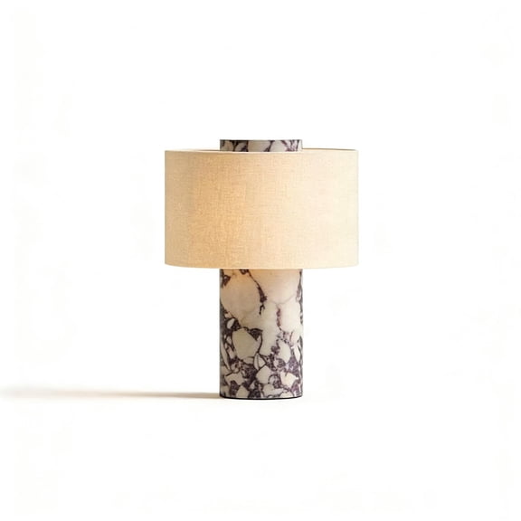 Marble Luxury Stone Rechargeable Touch Table Lamp, Cylindrical Shape, Linen Cloth Fiber Lampshade, High-End and Light Luxury, Bedroom Bedside Table Night LightBlack, White