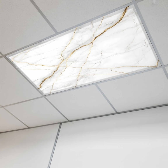 Marble Magnetic Fluorescent Light Covers for Ceiling Lights 2 x 4 Feet, Grey Golden Crack Minimalistic Abstract Office Classroom Kitchen Drop Ceiling Light Covers Lighting Filters Shade Panel 1 Pack