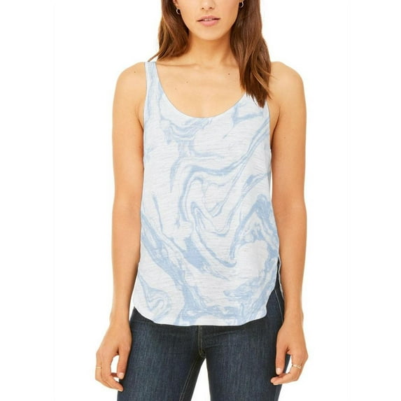 Marble Marbled Paper Juniors Flowy Side Slit Tank Top Light Blue SM